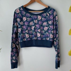 Navy Floral Crop Top Sweatshirt